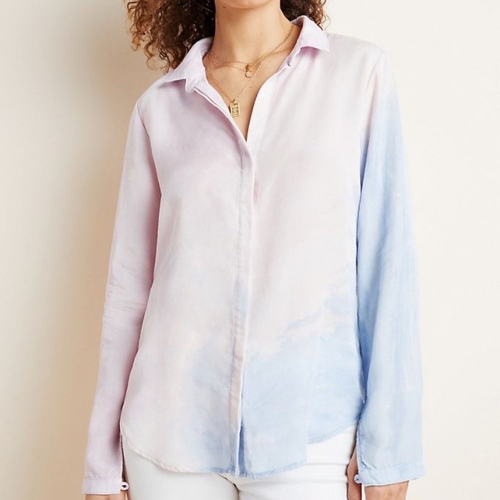 Cloth & Stone Anthropologie Long Sleeve Button Up Shirt Ombre Blue Pink Size XS